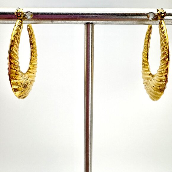 VTG Gold Over Sterling Silver 925 Puffed Textured Hoop Earrings Size 1" Length - Picture 5 of 10